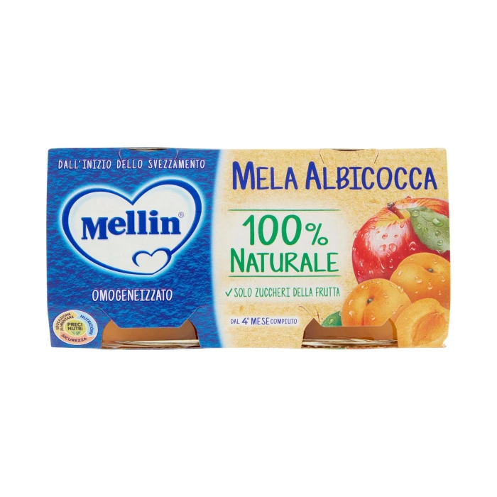 Mellin Mela Albicocca 100% Naturale Omogeneizzato 2 x 100 g